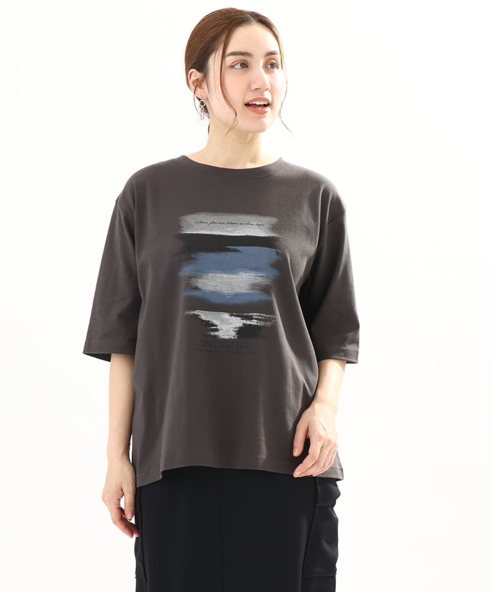 OLKFA36069 eur3(エウルキューブ) 【大きいサイズ】コットンプリントTシャツ ダークグレー(93)