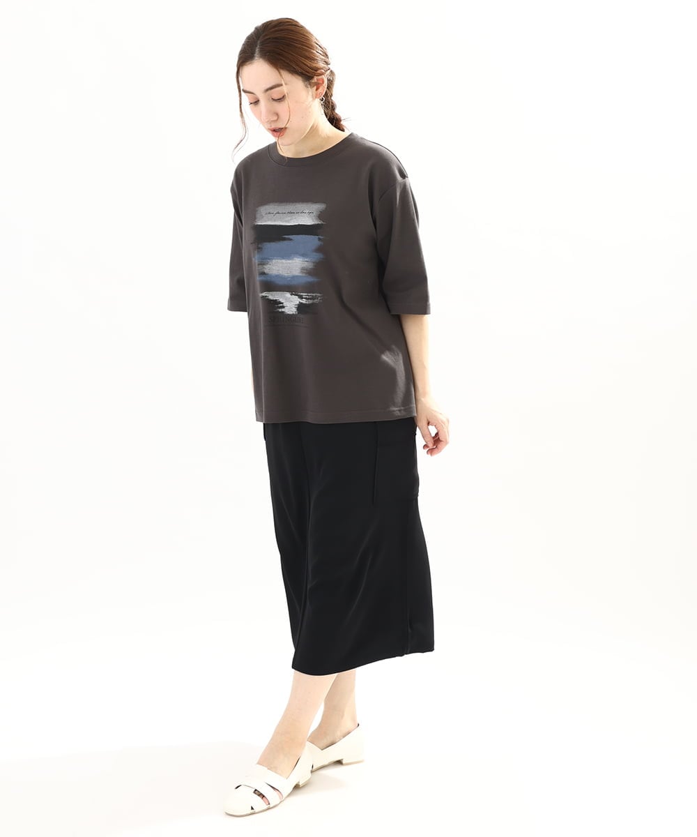 OLKFA36069 eur3(エウルキューブ) 【大きいサイズ】コットンプリントTシャツ ダークグレー(93)