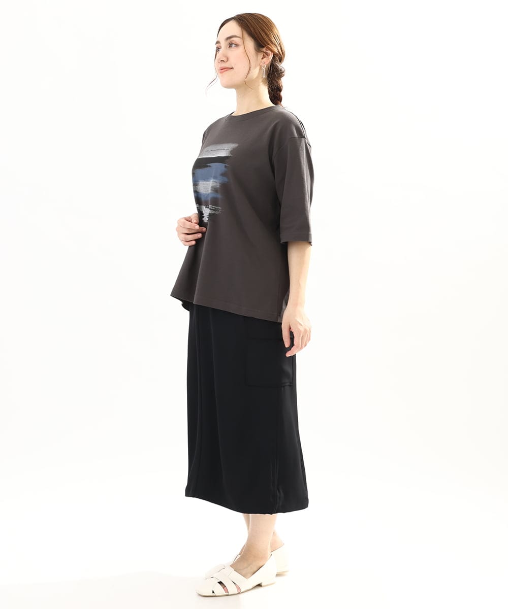 OLKFA36069 eur3(エウルキューブ) 【大きいサイズ】コットンプリントTシャツ ダークグレー(93)