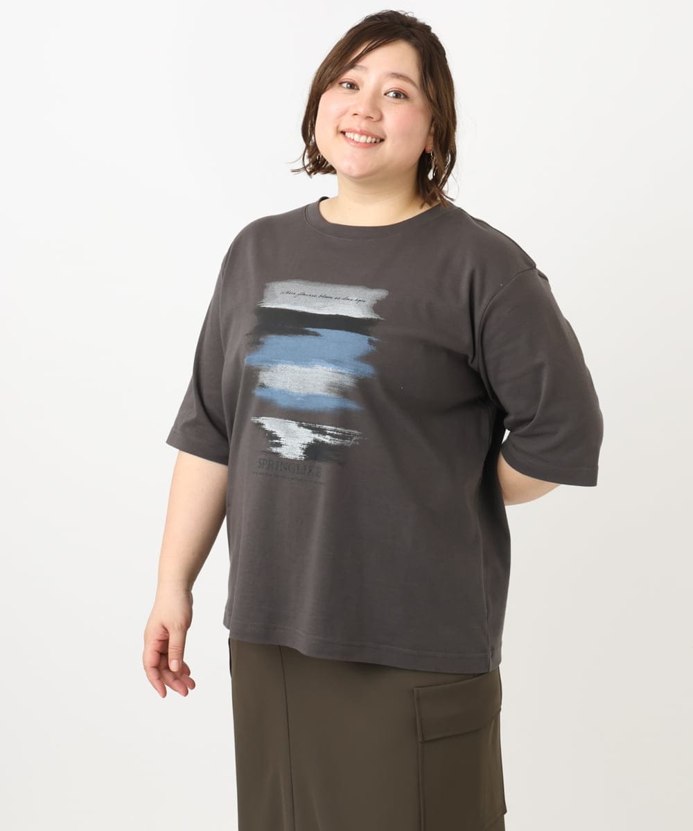 OLKFA36069 eur3(エウルキューブ) 【大きいサイズ】コットンプリントTシャツ ダークグレー(93)