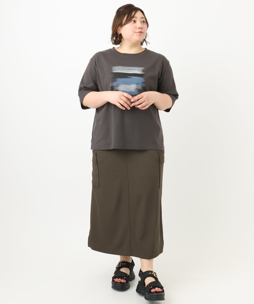 OLKFA36069 eur3(エウルキューブ) 【大きいサイズ】コットンプリントTシャツ ダークグレー(93)