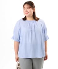 OLKFD04069 eur3(エウルキューブ) 【大きいサイズ】シャンブレーストライププカットソー ライトブルー