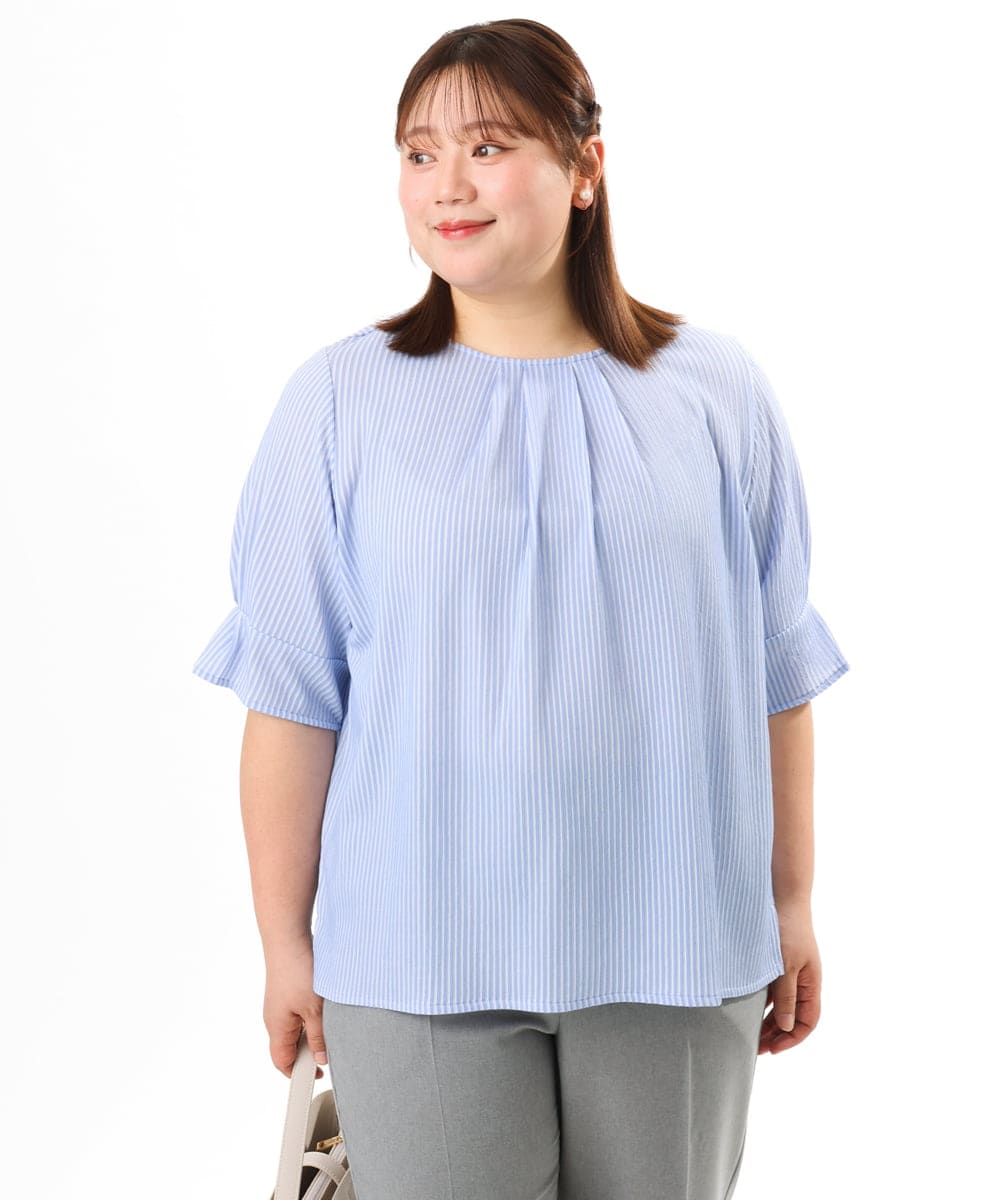 OLKFD04069 eur3(エウルキューブ) 【大きいサイズ】シャンブレーストライププカットソー ライトブルー