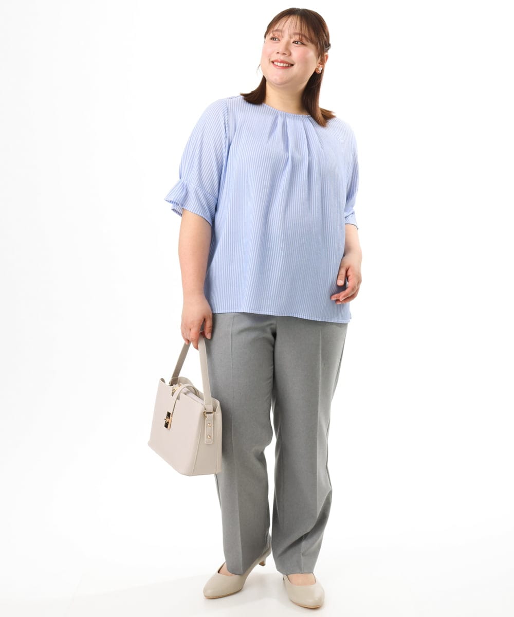 OLKFD04069 eur3(エウルキューブ) 【大きいサイズ】シャンブレーストライププカットソー ライトブルー