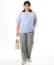 OLKFD04069 eur3(エウルキューブ) 【大きいサイズ】シャンブレーストライププカットソー ライトブルー