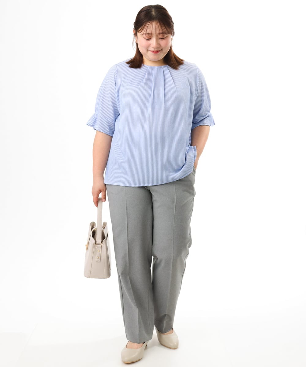 OLKFD04069 eur3(エウルキューブ) 【大きいサイズ】シャンブレーストライププカットソー ライトブルー