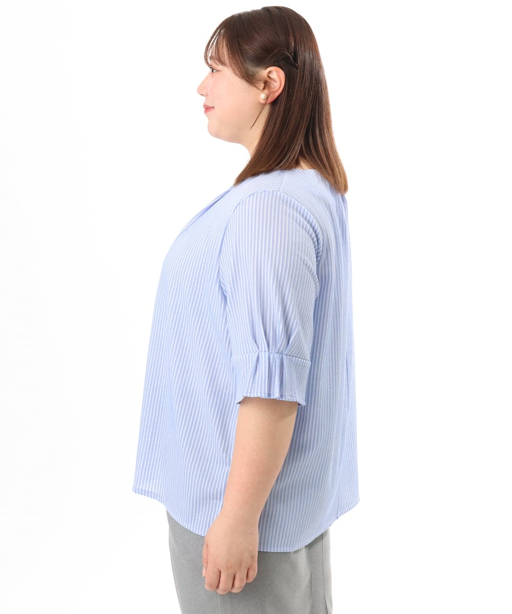 OLKFD04069 eur3(エウルキューブ) 【大きいサイズ】シャンブレーストライププカットソー ライトブルー