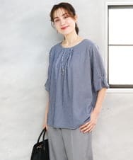 OLKFD04069 eur3(エウルキューブ) 【大きいサイズ】シャンブレーストライププカットソー ネイビー