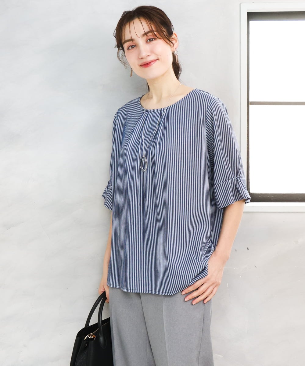 OLKFD04069 eur3(エウルキューブ) 【大きいサイズ】シャンブレーストライププカットソー ネイビー