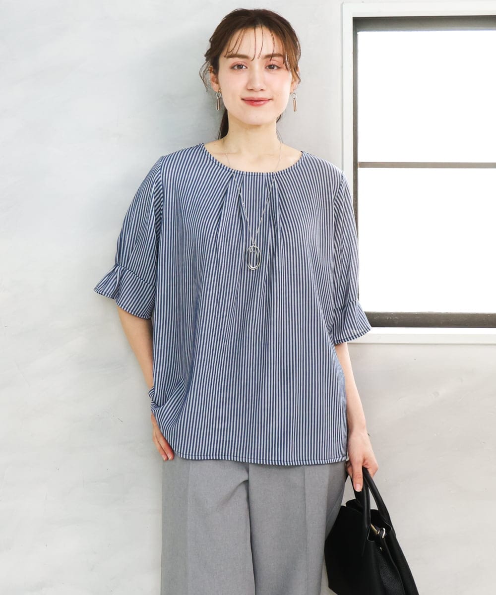 OLKFD04069 eur3(エウルキューブ) 【大きいサイズ】シャンブレーストライププカットソー ネイビー