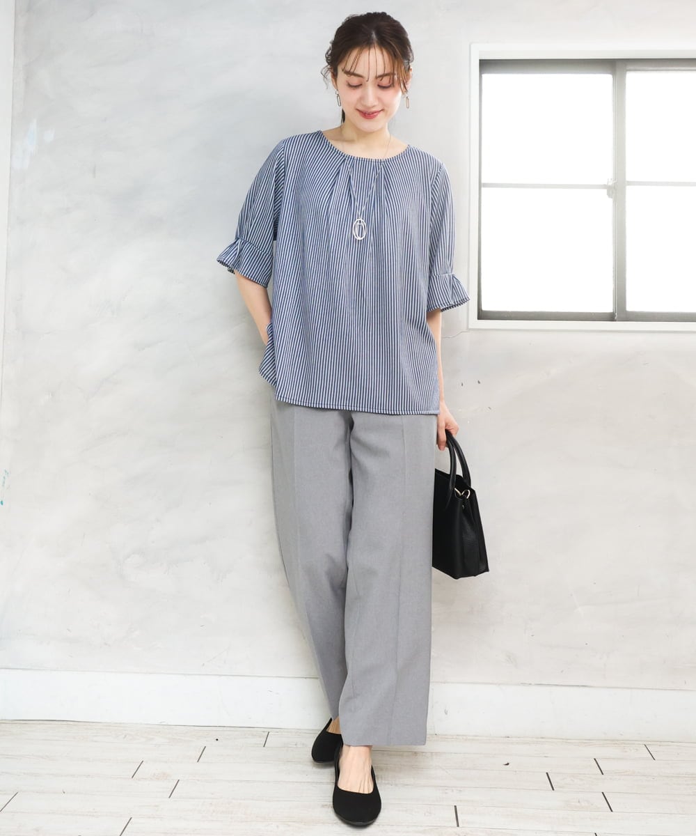 OLKFD04069 eur3(エウルキューブ) 【大きいサイズ】シャンブレーストライププカットソー ネイビー