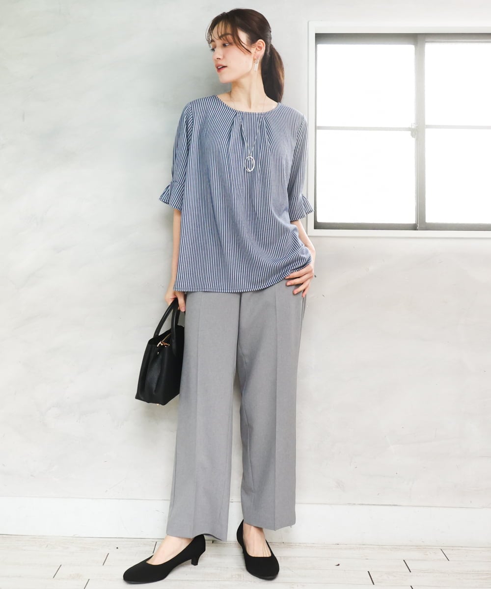 OLKFD04069 eur3(エウルキューブ) 【大きいサイズ】シャンブレーストライププカットソー ネイビー