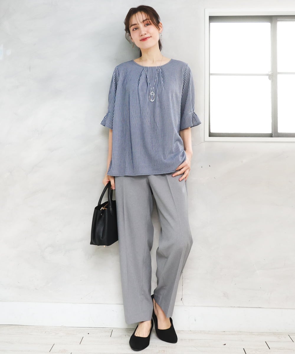 OLKFD04069 eur3(エウルキューブ) 【大きいサイズ】シャンブレーストライププカットソー ネイビー