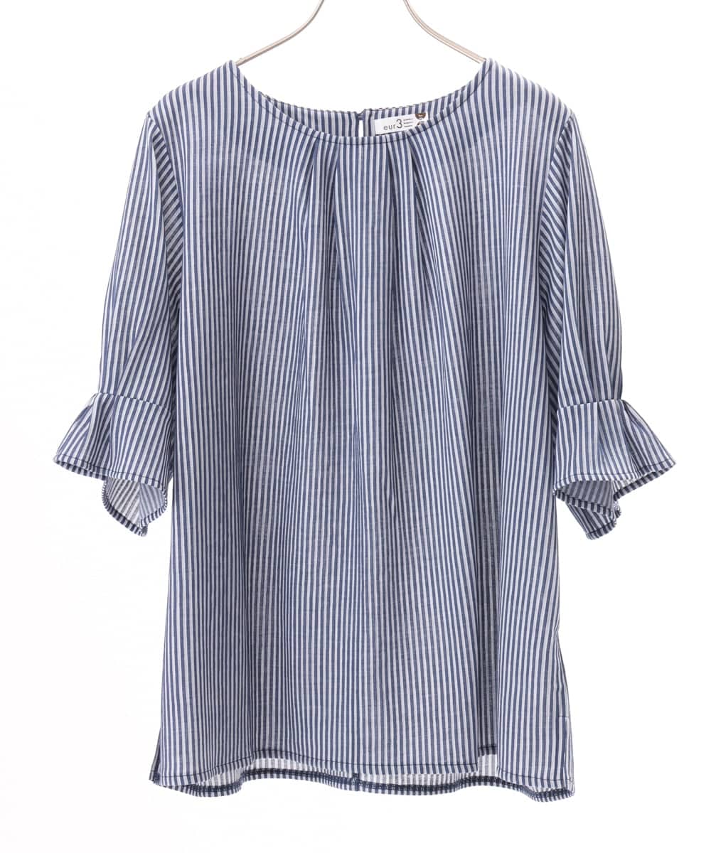 OLKFD04069 eur3(エウルキューブ) 【大きいサイズ】シャンブレーストライププカットソー ネイビー