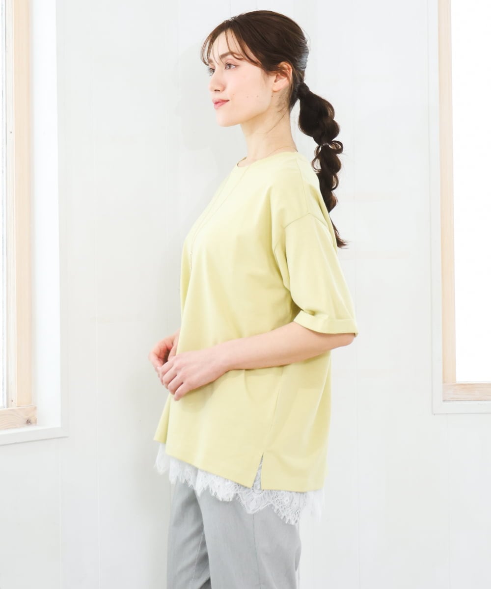 OLKFD12039 eur3(エウルキューブ) 【大きいサイズ/接触冷感/UVカット】ドロップショルダーコットンTシャツ ライトイエロー