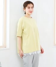 OLKFD12039 eur3(エウルキューブ) 【大きいサイズ/接触冷感/UVカット】ドロップショルダーコットンTシャツ ライトイエロー