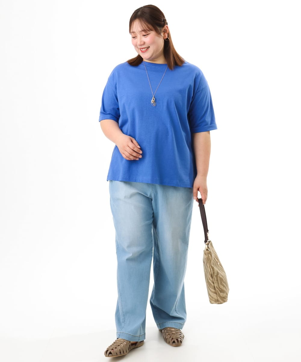 OLKFD12039 eur3(エウルキューブ) 【大きいサイズ/接触冷感/UVカット】ドロップショルダーコットンTシャツ ブルー