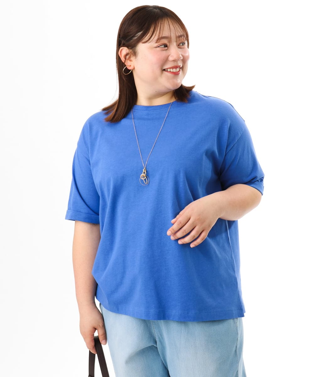 OLKFD12039 eur3(エウルキューブ) 【大きいサイズ/接触冷感/UVカット】ドロップショルダーコットンTシャツ ブルー