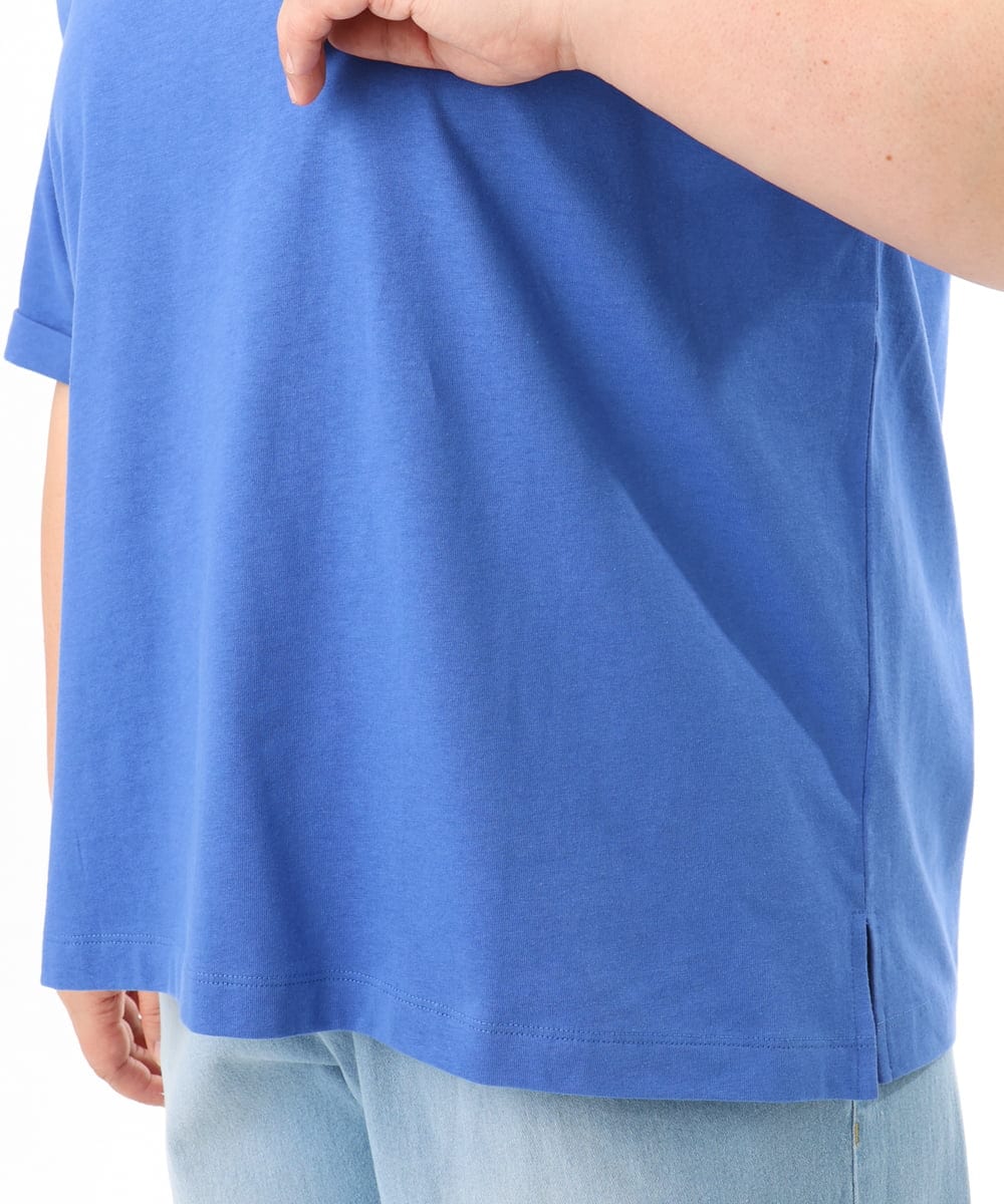 OLKFD12039 eur3(エウルキューブ) 【大きいサイズ/接触冷感/UVカット】ドロップショルダーコットンTシャツ ブルー
