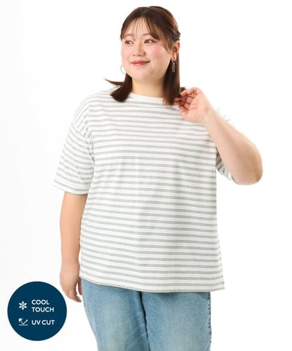 OLKFD12039 eur3 【大きいサイズ/接触冷感/UVカット】ドロップショルダーコットンTシャツ