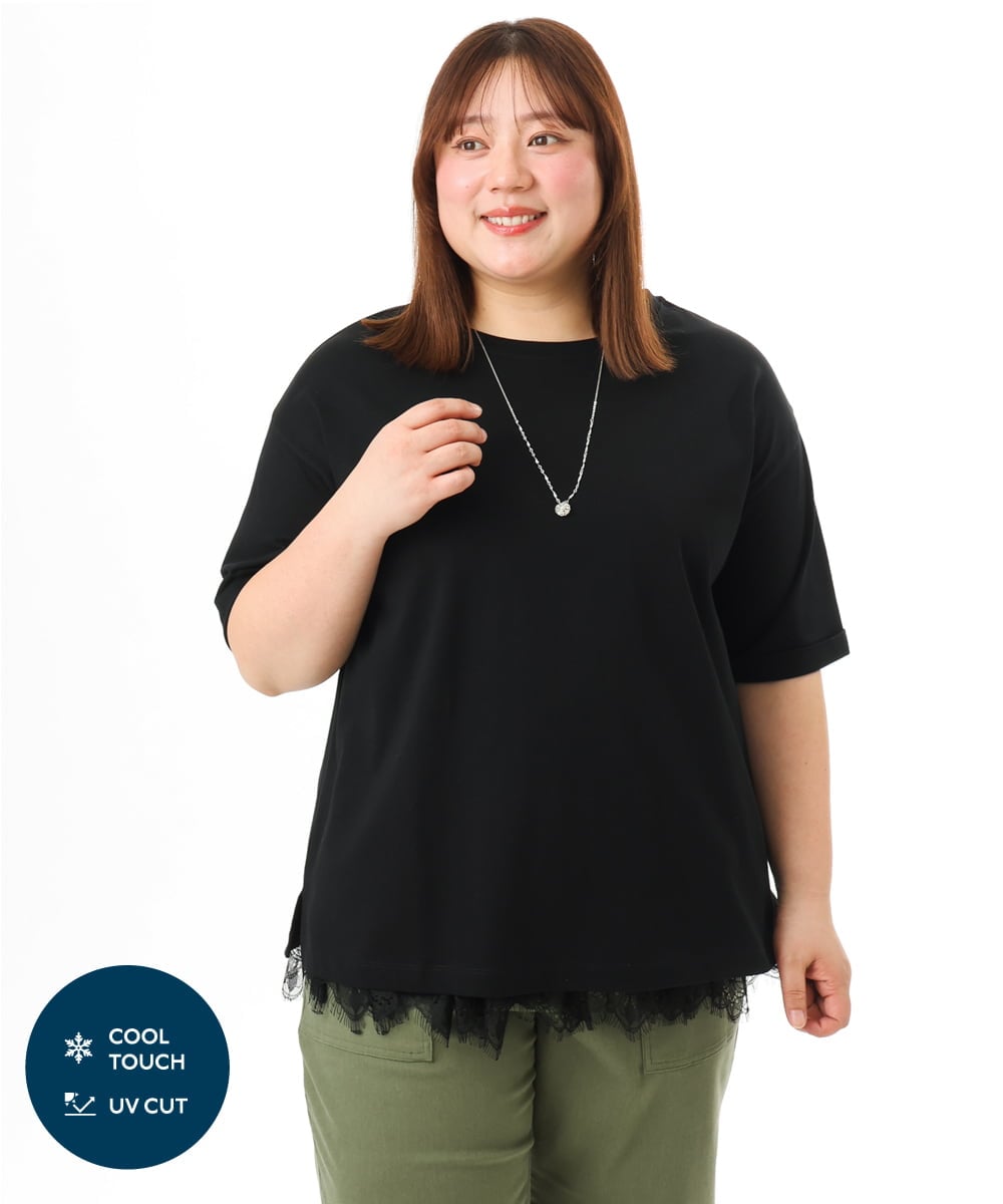 OLKFD12039 eur3(エウルキューブ) 【大きいサイズ/接触冷感/UVカット】ドロップショルダーコットンTシャツ ブラック