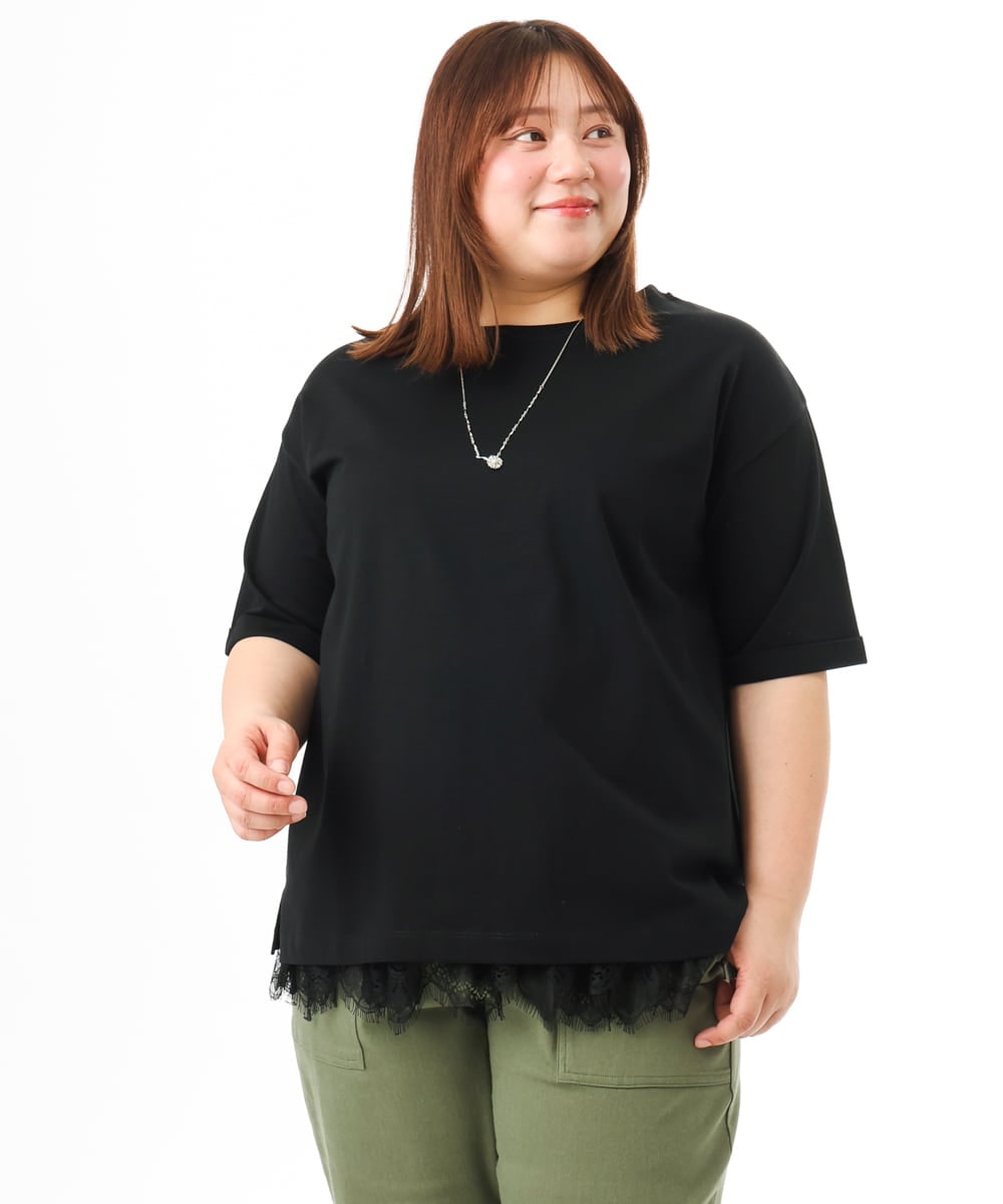 OLKFD12039 eur3(エウルキューブ) 【大きいサイズ/接触冷感/UVカット】ドロップショルダーコットンTシャツ ブラック