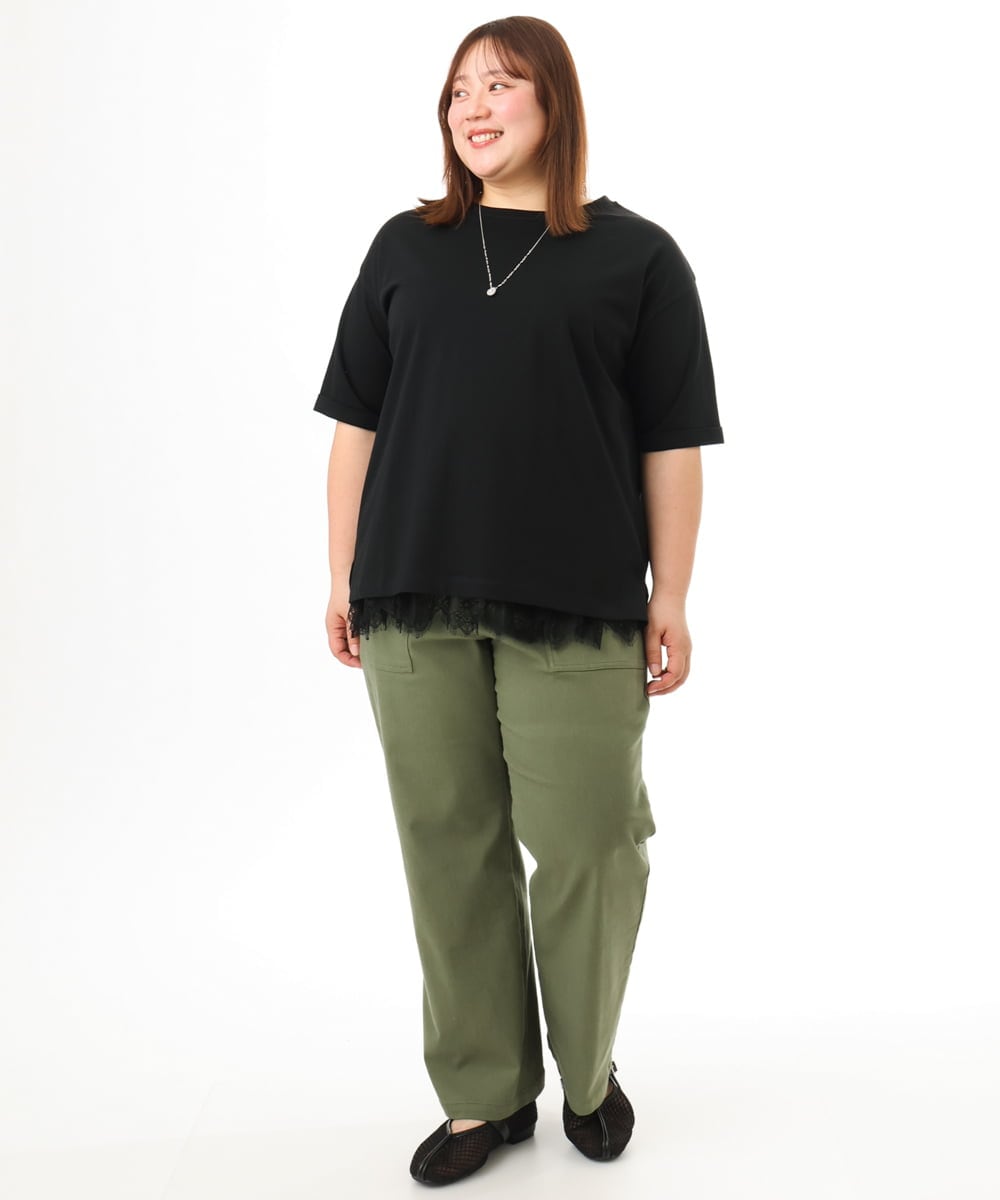 OLKFD12039 eur3(エウルキューブ) 【大きいサイズ/接触冷感/UVカット】ドロップショルダーコットンTシャツ ブラック