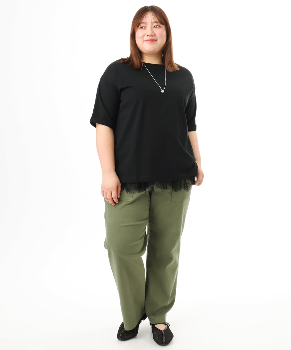 OLKFD12039 eur3(エウルキューブ) 【大きいサイズ/接触冷感/UVカット】ドロップショルダーコットンTシャツ ブラック