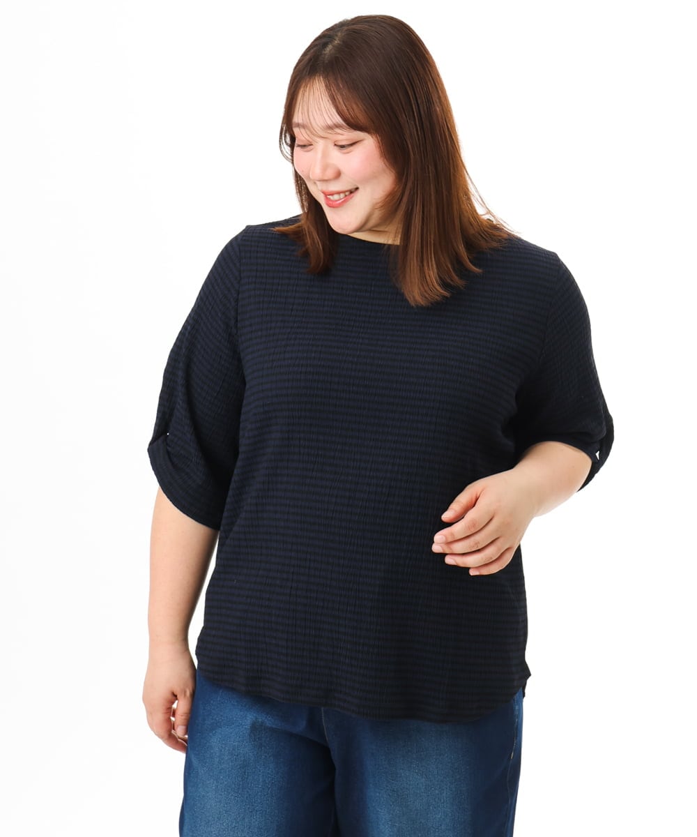 OLKFD17059 eur3(エウルキューブ) 【WEB先行販売】【大きいサイズ】カーブヘムカットソー ネイビー