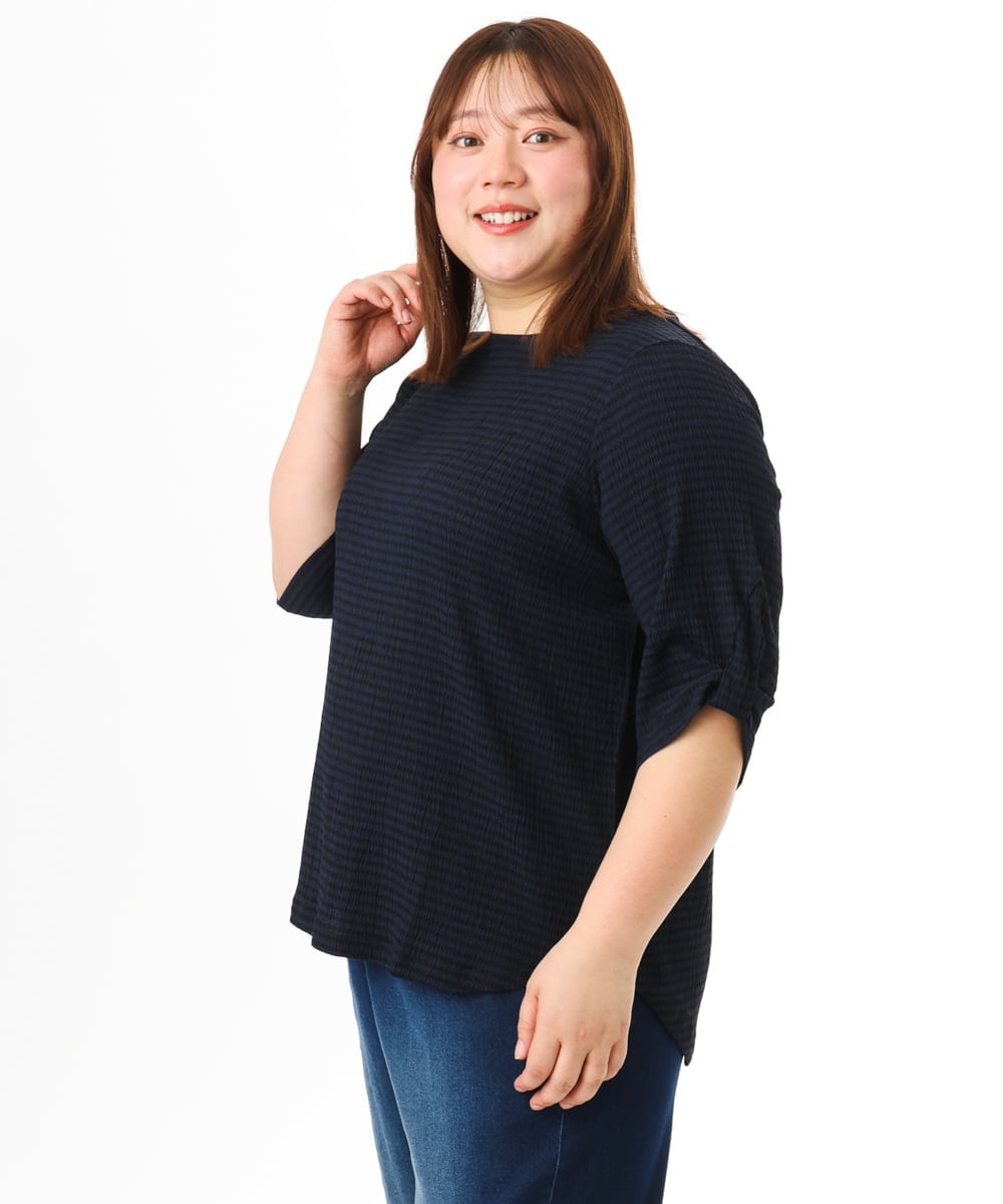 OLKFD17059 eur3(エウルキューブ) 【WEB先行販売】【大きいサイズ】カーブヘムカットソー ネイビー