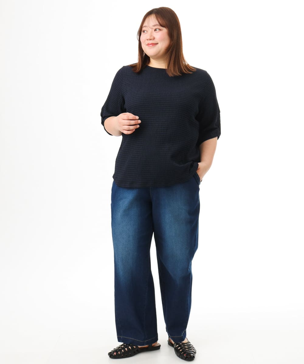 OLKFD17059 eur3(エウルキューブ) 【WEB先行販売】【大きいサイズ】カーブヘムカットソー ネイビー