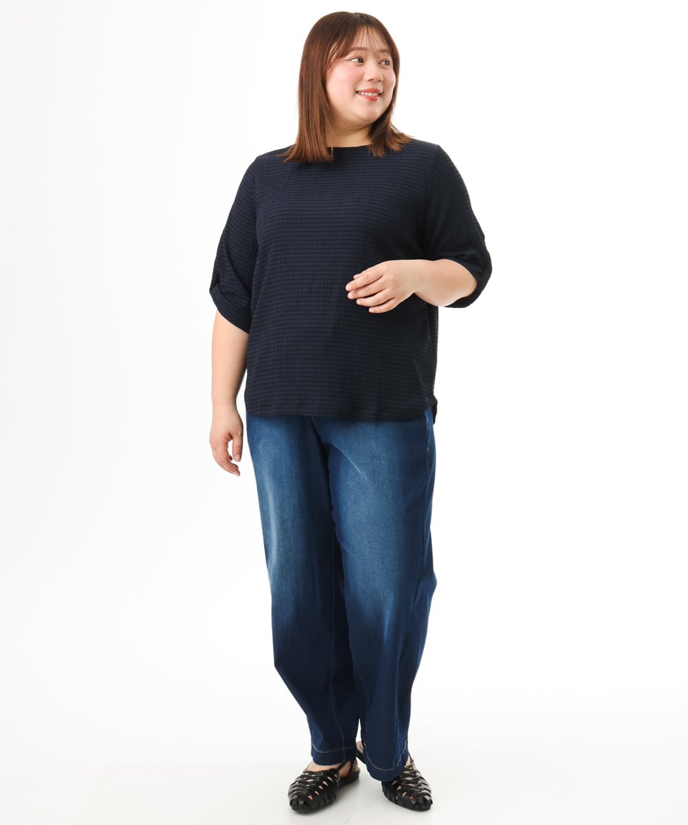 OLKFD17059 eur3(エウルキューブ) 【WEB先行販売】【大きいサイズ】カーブヘムカットソー ネイビー