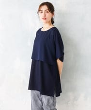 OLKFD18079 eur3(エウルキューブ) 【大きいサイズ/接触冷感】ケープデザインカットソー ネイビー