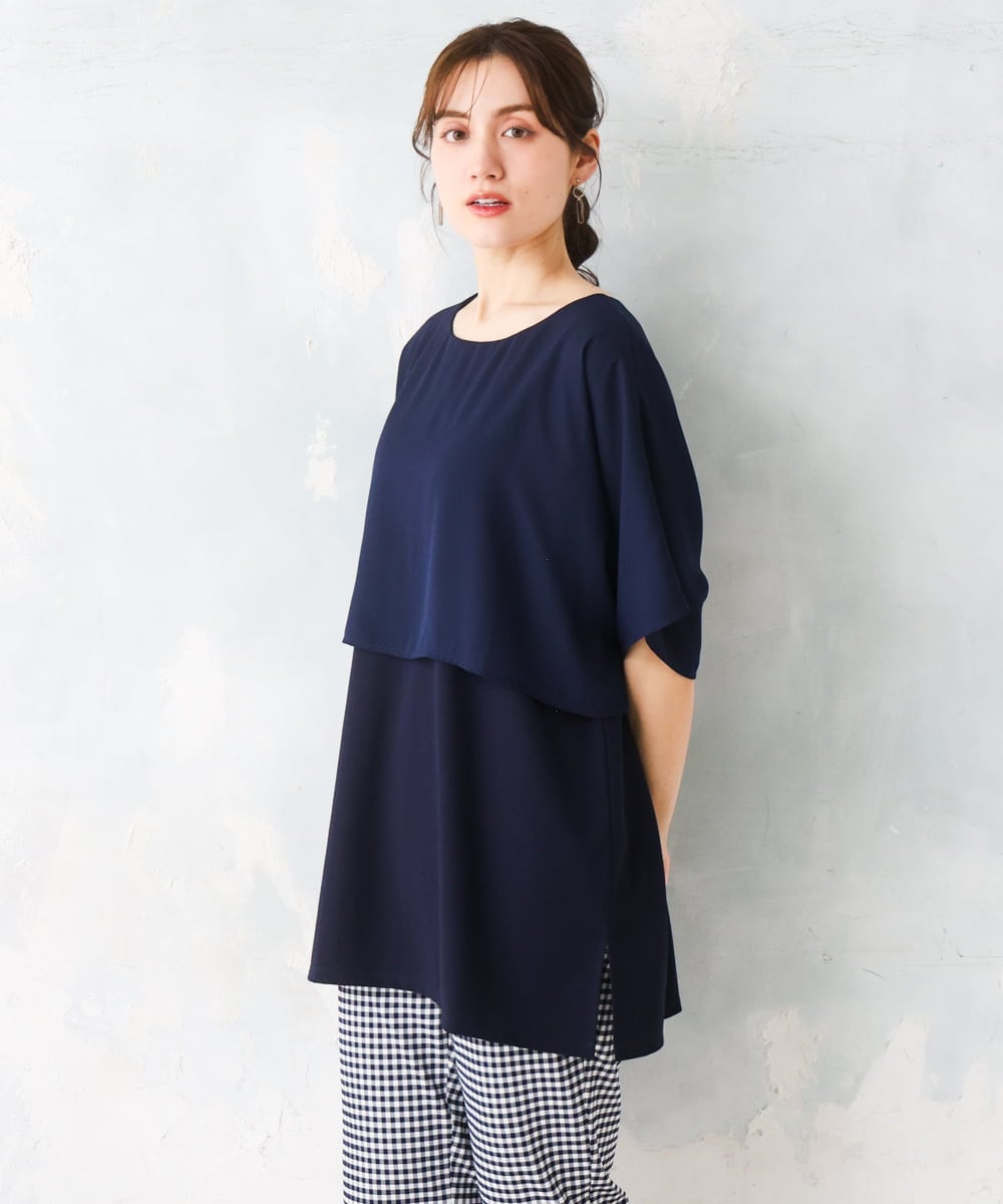 OLKFD18079 eur3(エウルキューブ) 【大きいサイズ/接触冷感】ケープデザインカットソー ネイビー