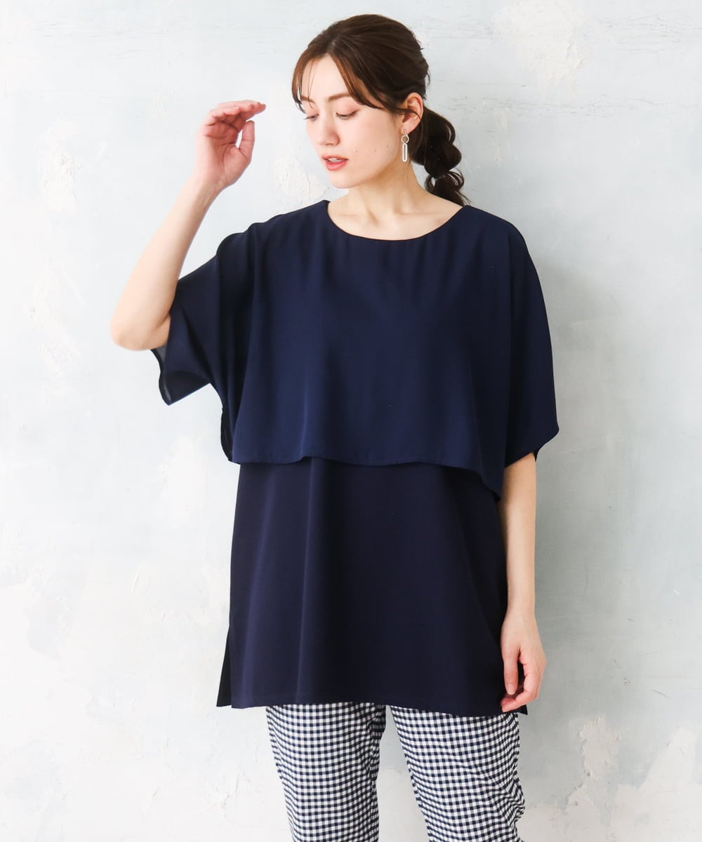 OLKFD18079 eur3(エウルキューブ) 【大きいサイズ/接触冷感】ケープデザインカットソー ネイビー