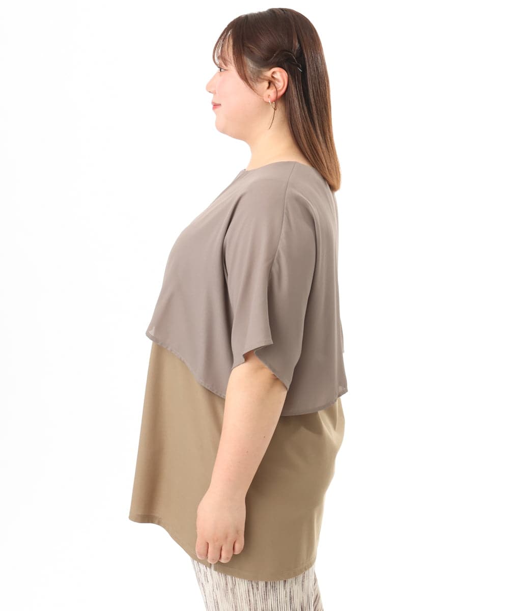 OLKFD18079 eur3(エウルキューブ) 【大きいサイズ/接触冷感】ケープデザインカットソー モカ
