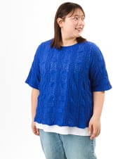 OLKFD19099 eur3(エウルキューブ) 【WEB先行販売】【大きいサイズ】シャーリングレースアンサンブル ブルー