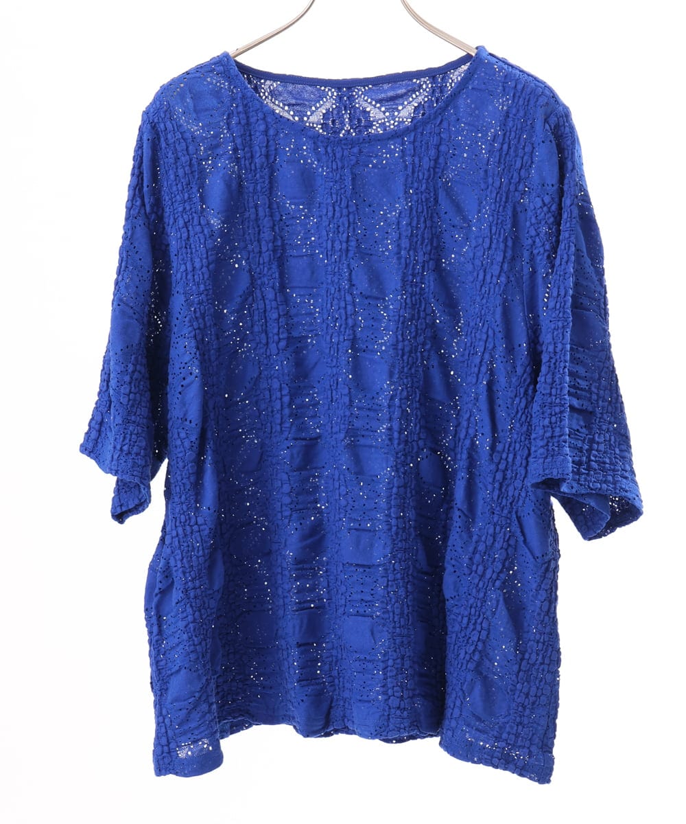 OLKFD19099 eur3(エウルキューブ) 【WEB先行販売】【大きいサイズ】シャーリングレースアンサンブル ブルー