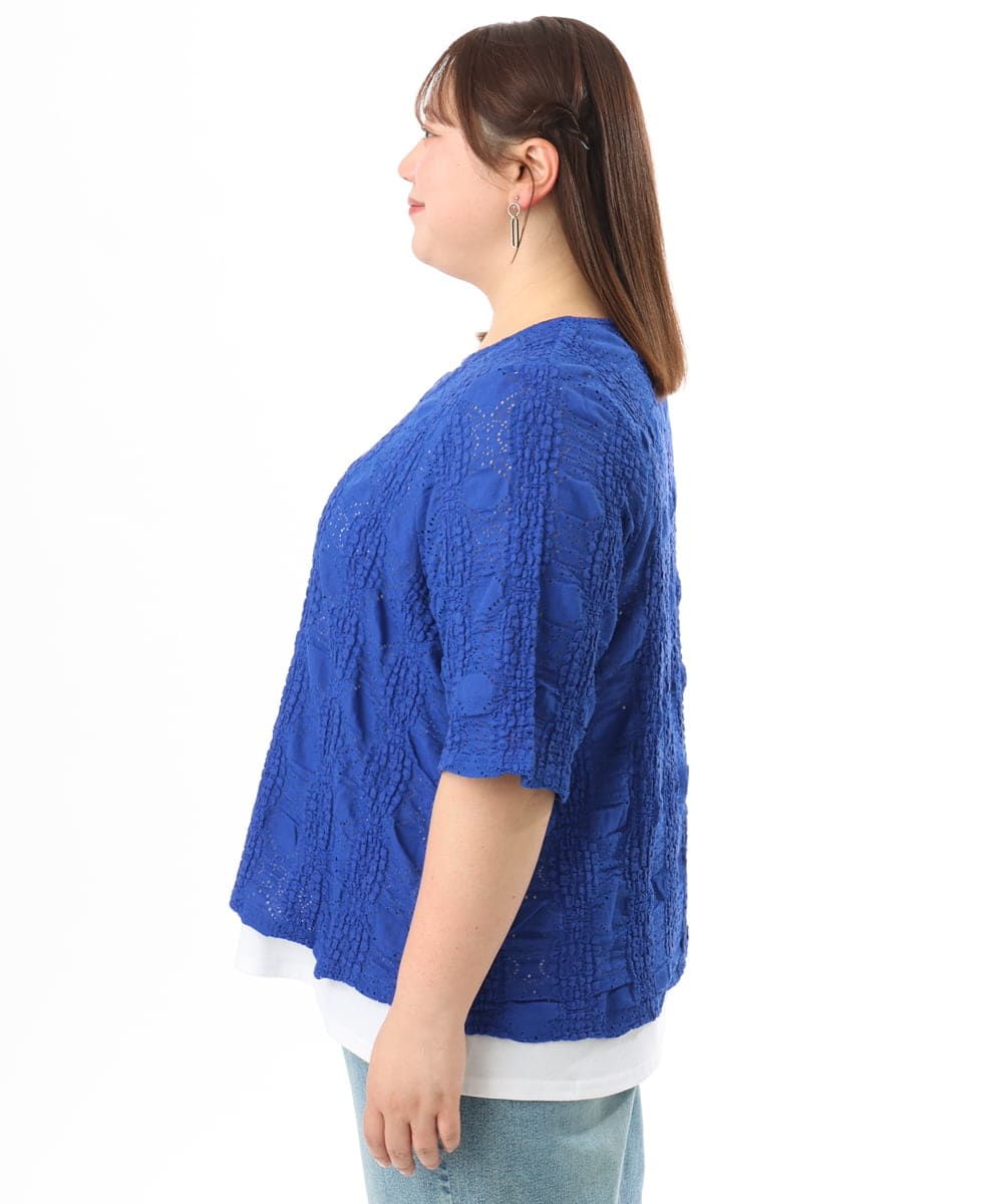 OLKFD19099 eur3(エウルキューブ) 【WEB先行販売】【大きいサイズ】シャーリングレースアンサンブル ブルー