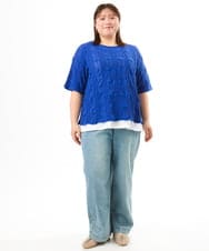 OLKFD19099 eur3(エウルキューブ) 【WEB先行販売】【大きいサイズ】シャーリングレースアンサンブル ブルー