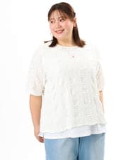 OLKFD19099 eur3(エウルキューブ) 【WEB先行販売】【大きいサイズ】シャーリングレースアンサンブル ホワイト