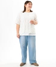 OLKFD19099 eur3(エウルキューブ) 【WEB先行販売】【大きいサイズ】シャーリングレースアンサンブル ホワイト