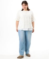 OLKFD19099 eur3(エウルキューブ) 【WEB先行販売】【大きいサイズ】シャーリングレースアンサンブル ホワイト