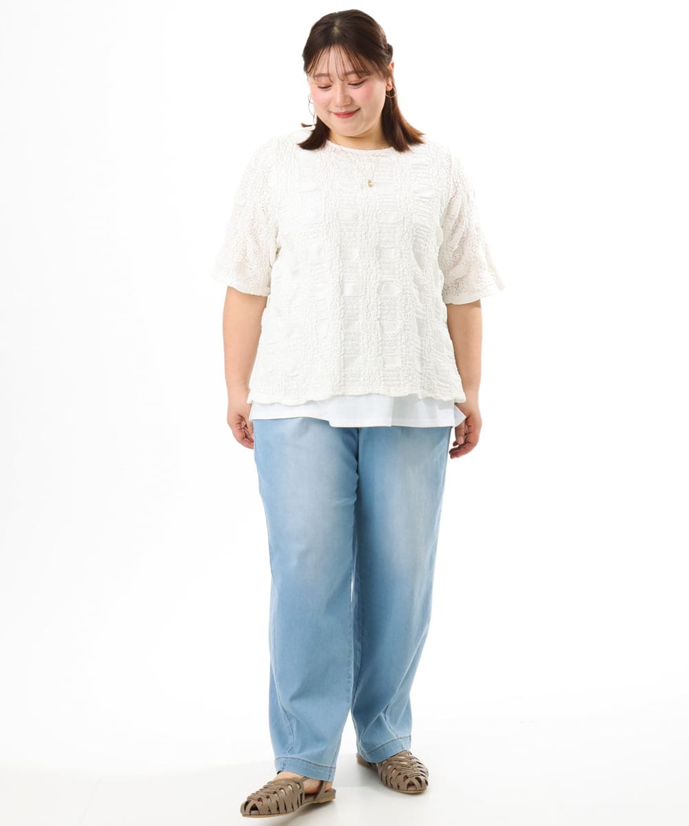 OLKFD19099 eur3(エウルキューブ) 【WEB先行販売】【大きいサイズ】シャーリングレースアンサンブル ホワイト