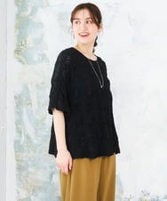 OLKFD19099 eur3(エウルキューブ) 【WEB先行販売】【大きいサイズ】シャーリングレースアンサンブル ブラック