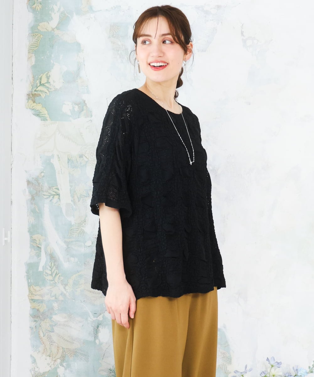 OLKFD19099 eur3(エウルキューブ) 【WEB先行販売】【大きいサイズ】シャーリングレースアンサンブル ブラック