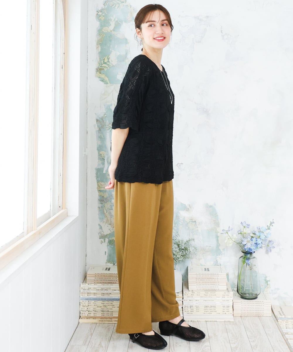 OLKFD19099 eur3(エウルキューブ) 【WEB先行販売】【大きいサイズ】シャーリングレースアンサンブル ブラック