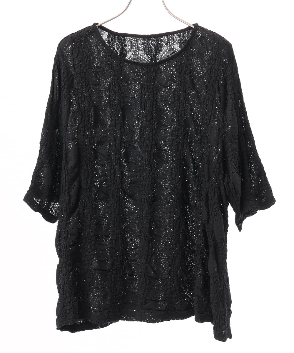 OLKFD19099 eur3(エウルキューブ) 【WEB先行販売】【大きいサイズ】シャーリングレースアンサンブル ブラック