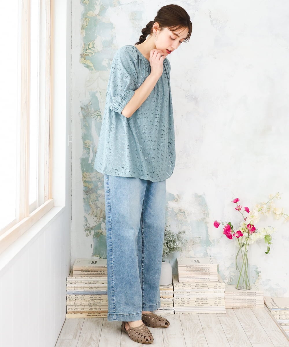 OLKFD20089 eur3(エウルキューブ) 【WEB先行販売】【大きいサイズ】アイレットジャージートップス ライトグリーン