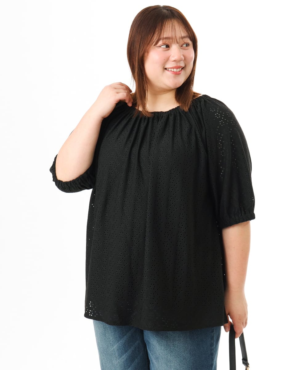 OLKFD20089 eur3(エウルキューブ) 【WEB先行販売】【大きいサイズ】アイレットジャージートップス ブラック